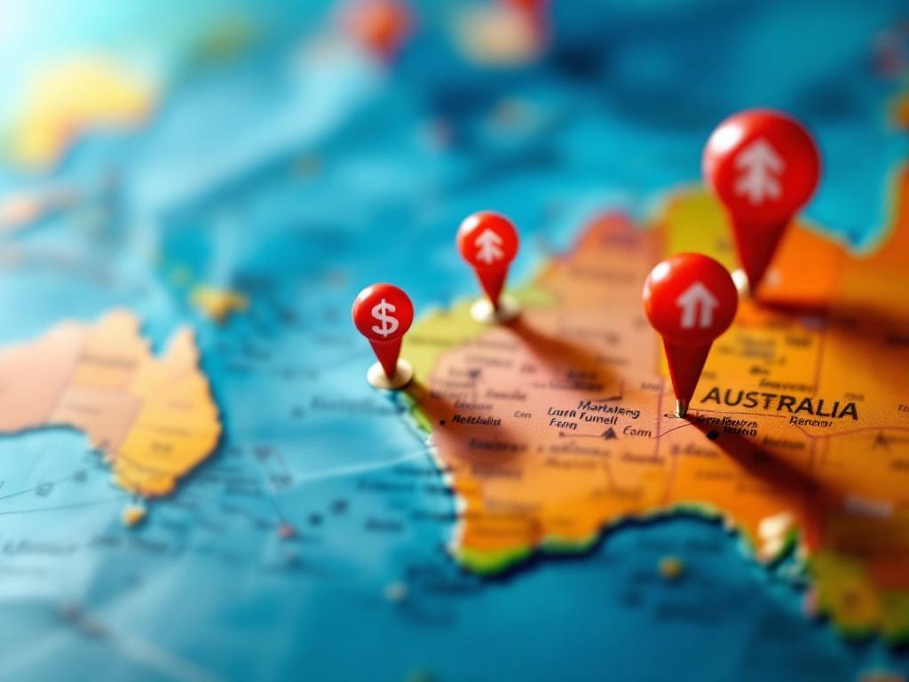 Pushpins on a map of Australia
