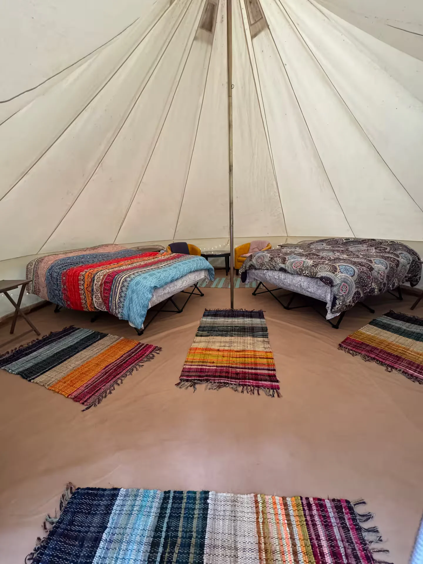 Family Glamping Site outdoor seating and fire area
