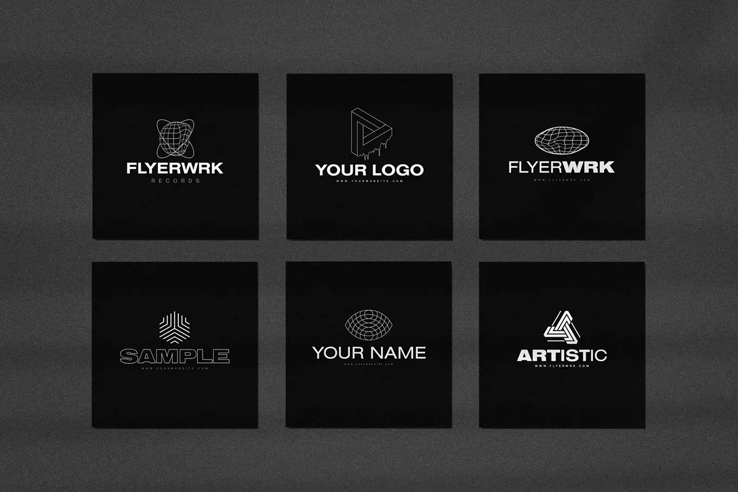 Retro Futuristic Shapes used for modern logo design examples on black backgrounds