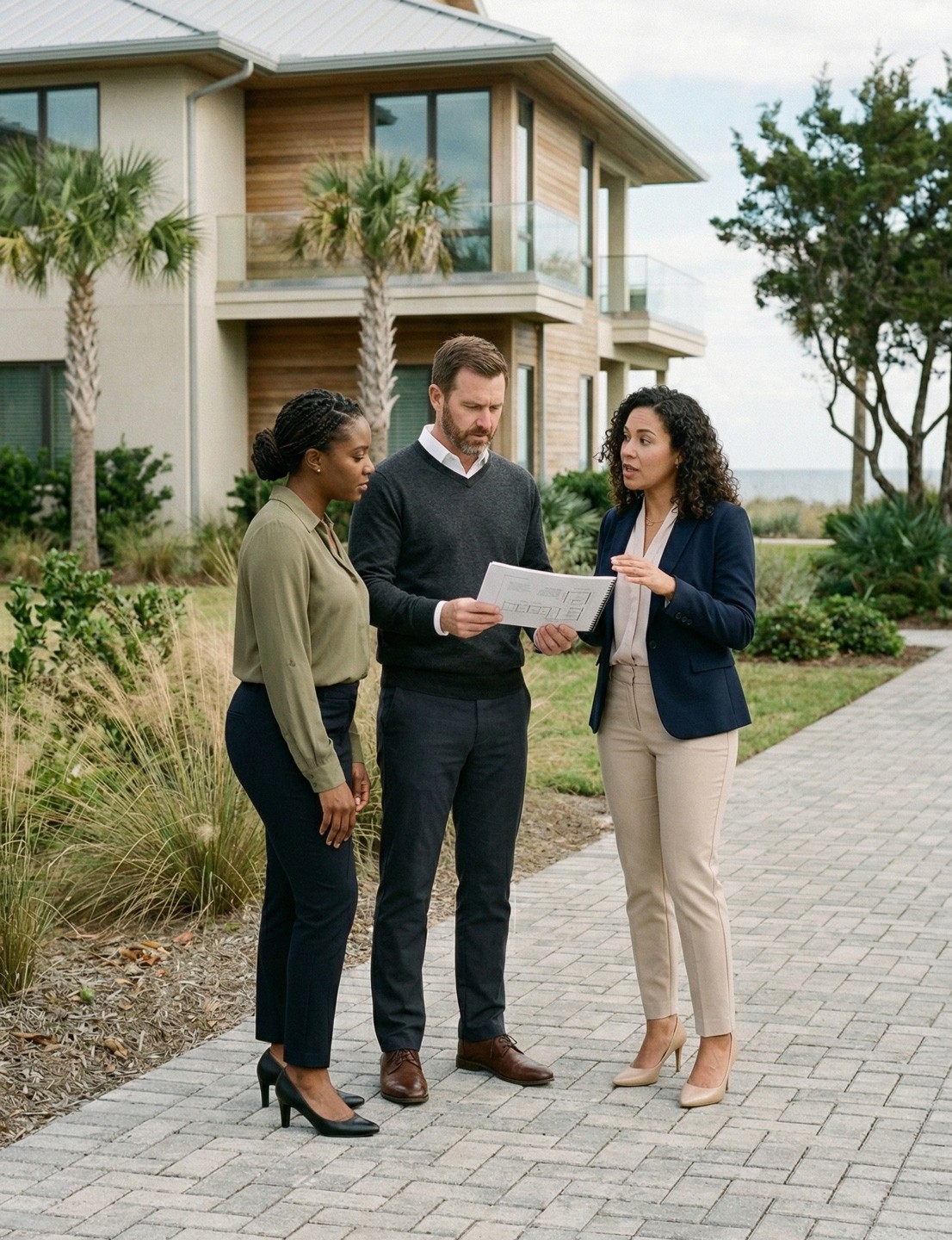 Appraiser reviewing property documents with client