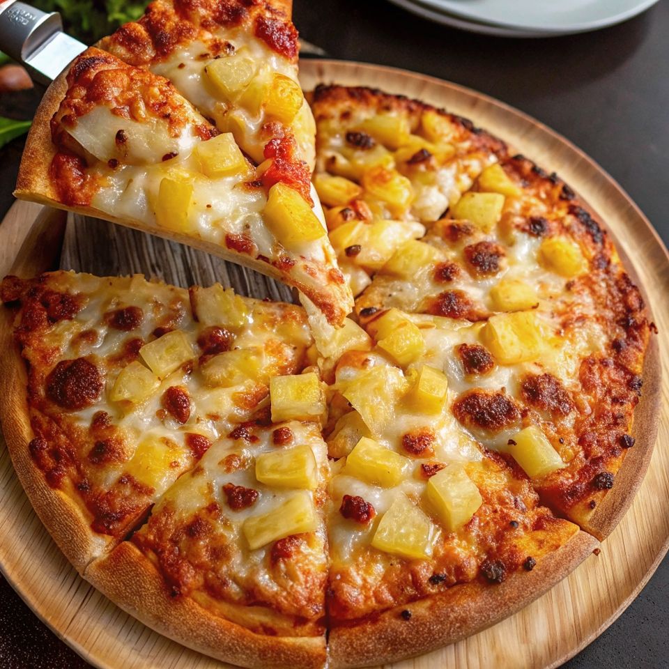 Hawaiian Pizza from Pasta 9 Toronto made with crispy bacon, savory ham, and sweet pineapple for a balanced savory-sweet flavor.