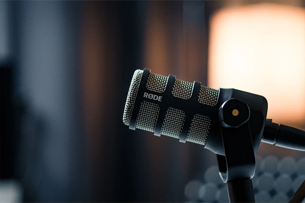 Podcast mic in a studio