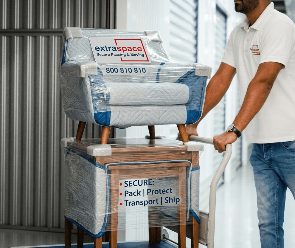 Team delivering furniture to secure storage units