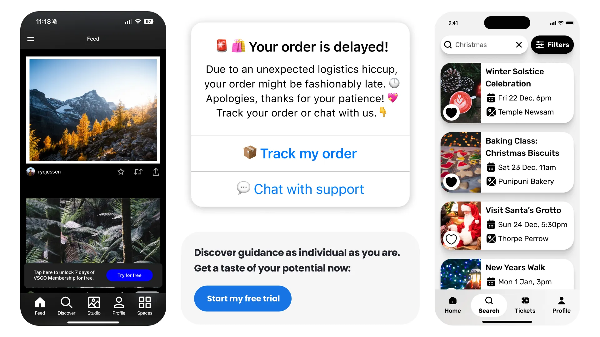 Various app and microcopy designs.
