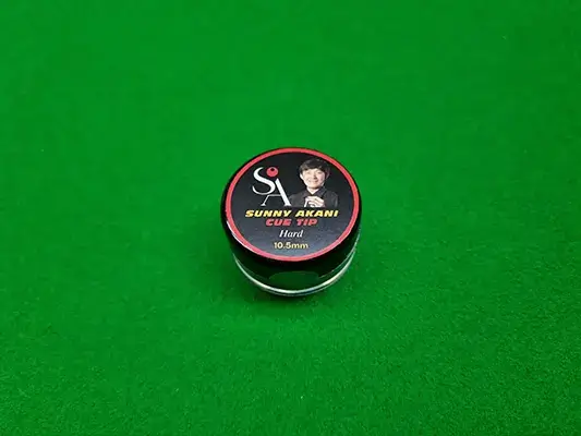 a box of sunny akani snooker tips on a snooker table