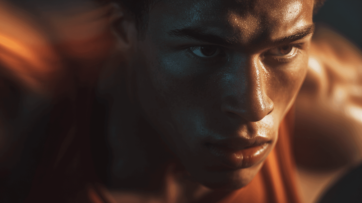 Orange shirt Man running motion blur