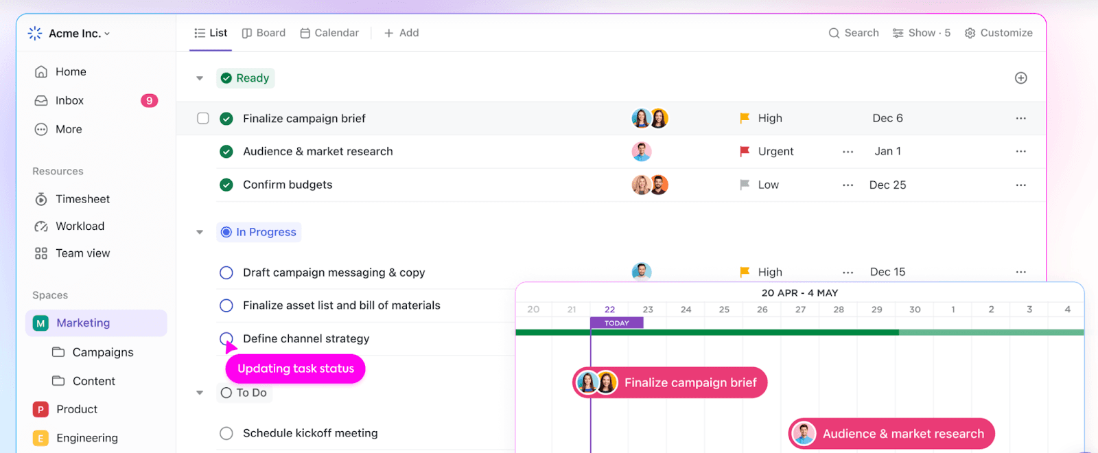 Clickup project management tool interface