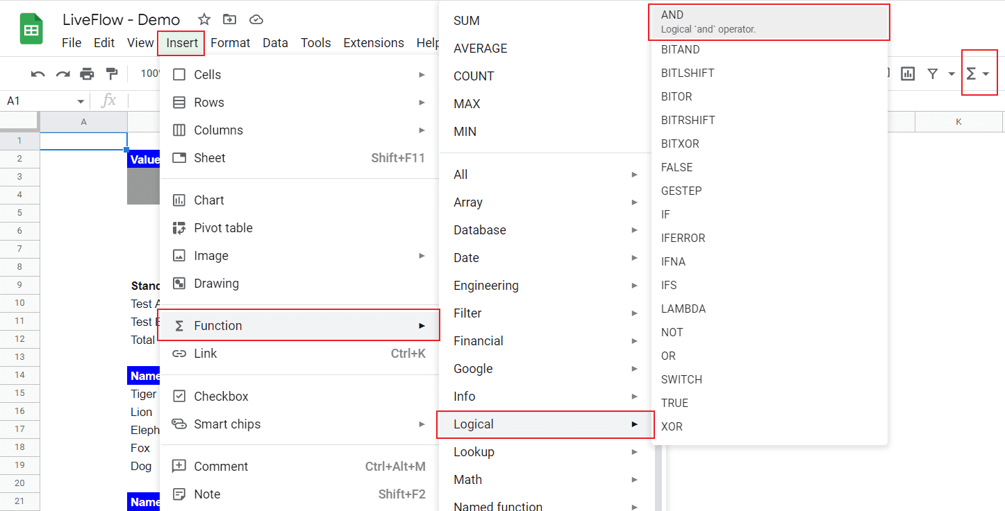 AND formula in Google Sheets