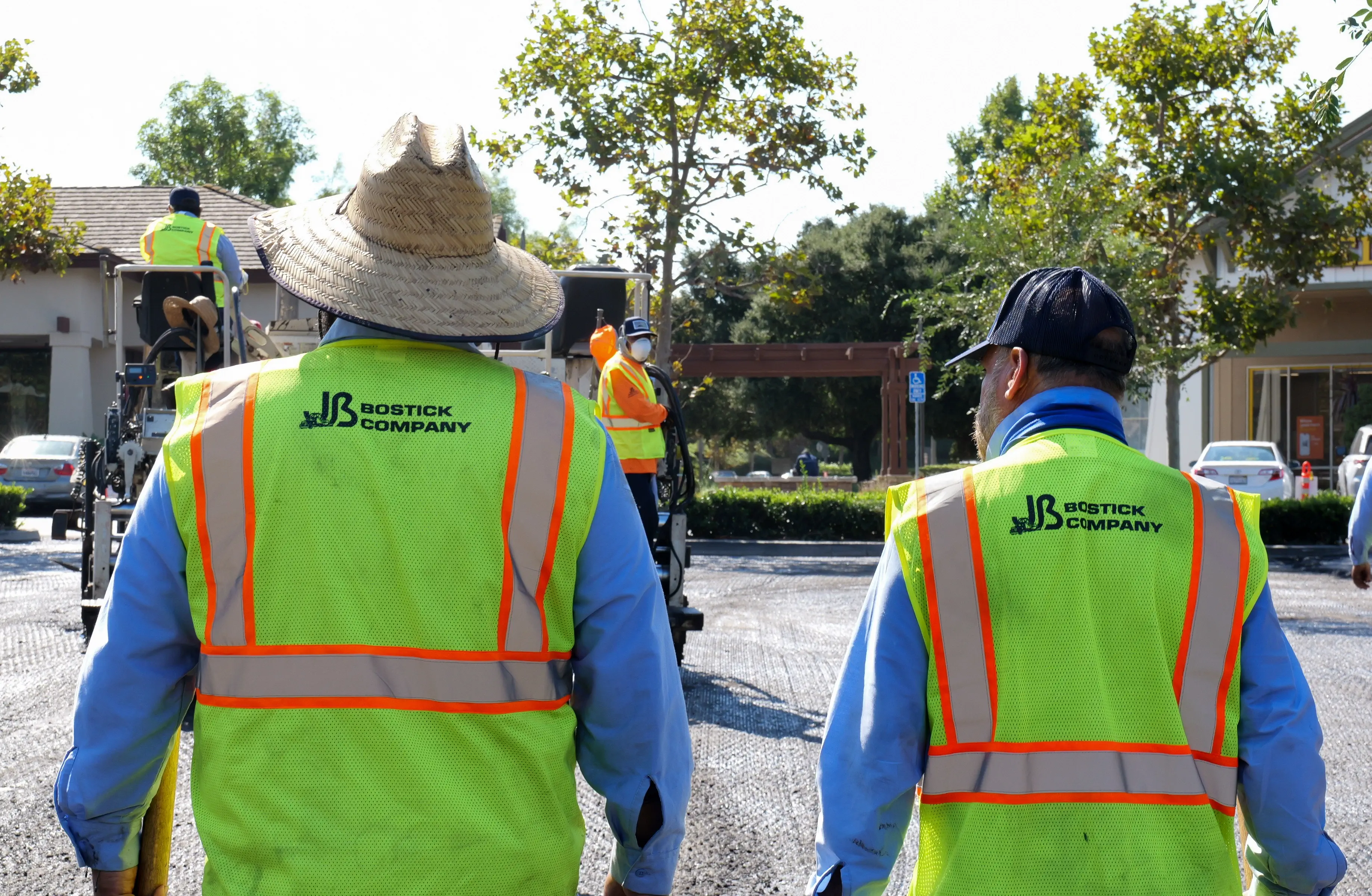 Construction crew having a safety meeting