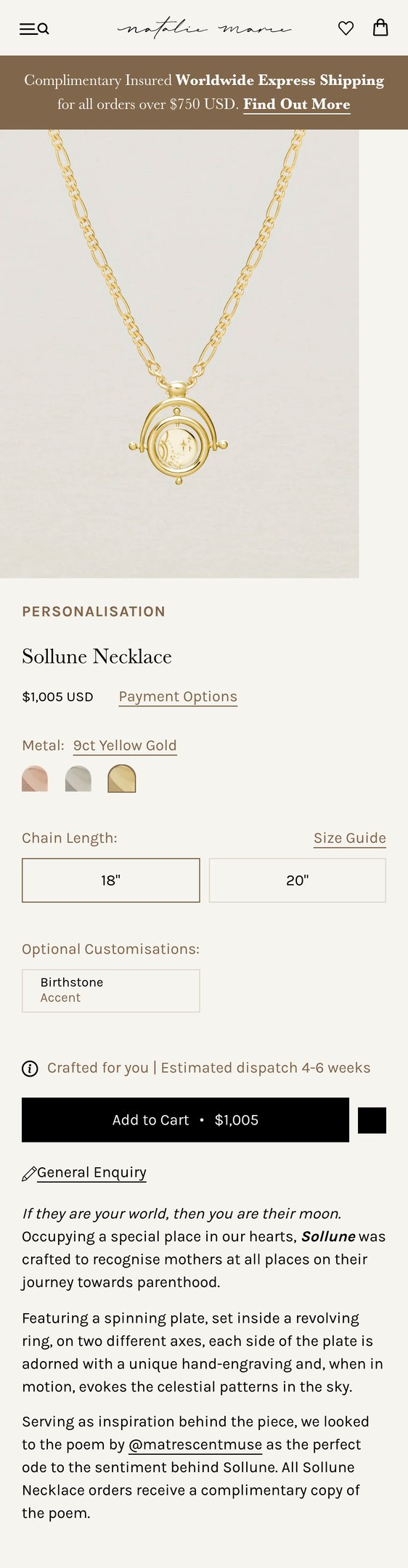 Jewelry product options include: necklace for Sollune Necklace from Natalie Marie Jewellery.