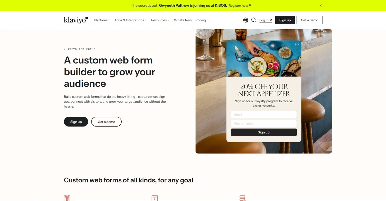 Klaviyo signup forms for collecting email and SMS subscribers
