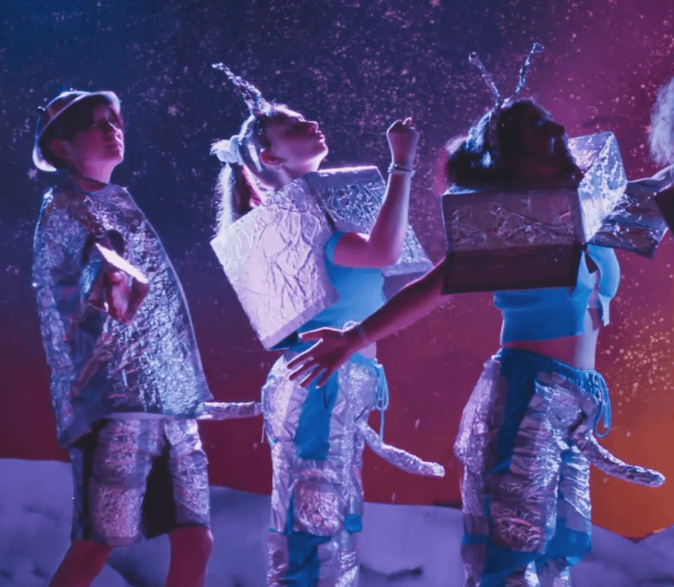 Still from The Floaters: kids dressed in home-made space costumes.