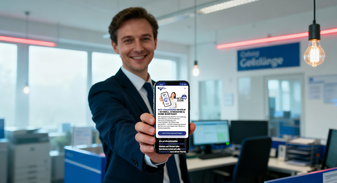 Zufriedener Kunde mit neuem KFZ-Kennzeichen