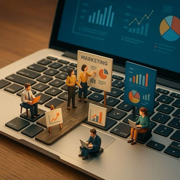 Marketing analytics arranged on a laptop