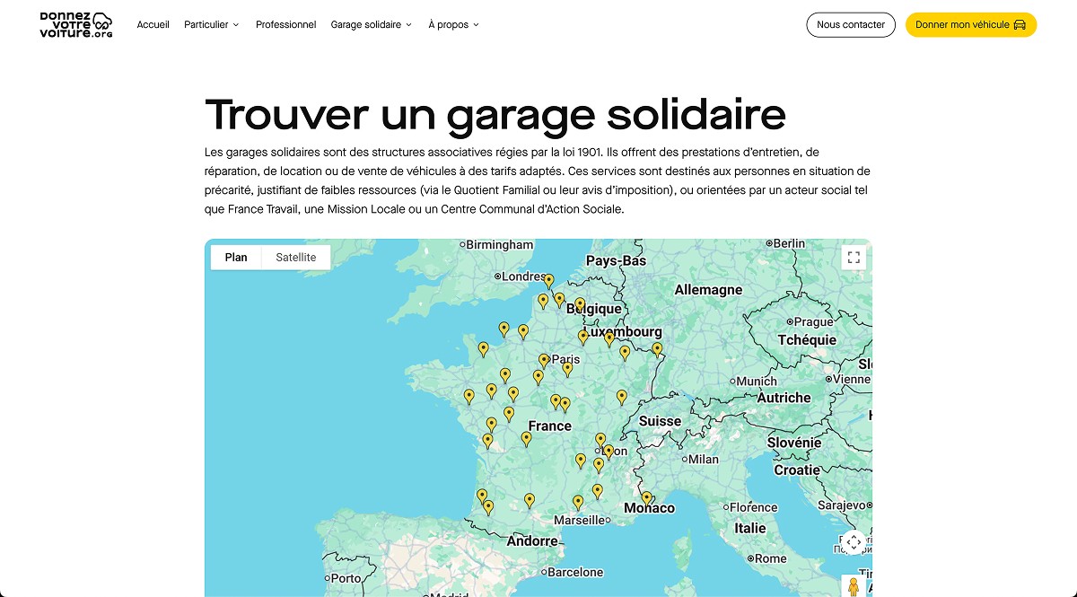 Trouver un garage solidaire sur le site Donnez votre voiture