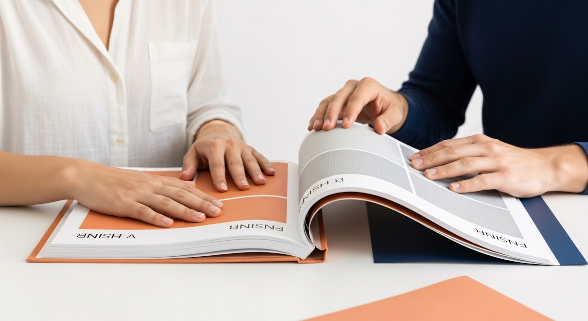 Two people's hands on an open book, pointing at content.