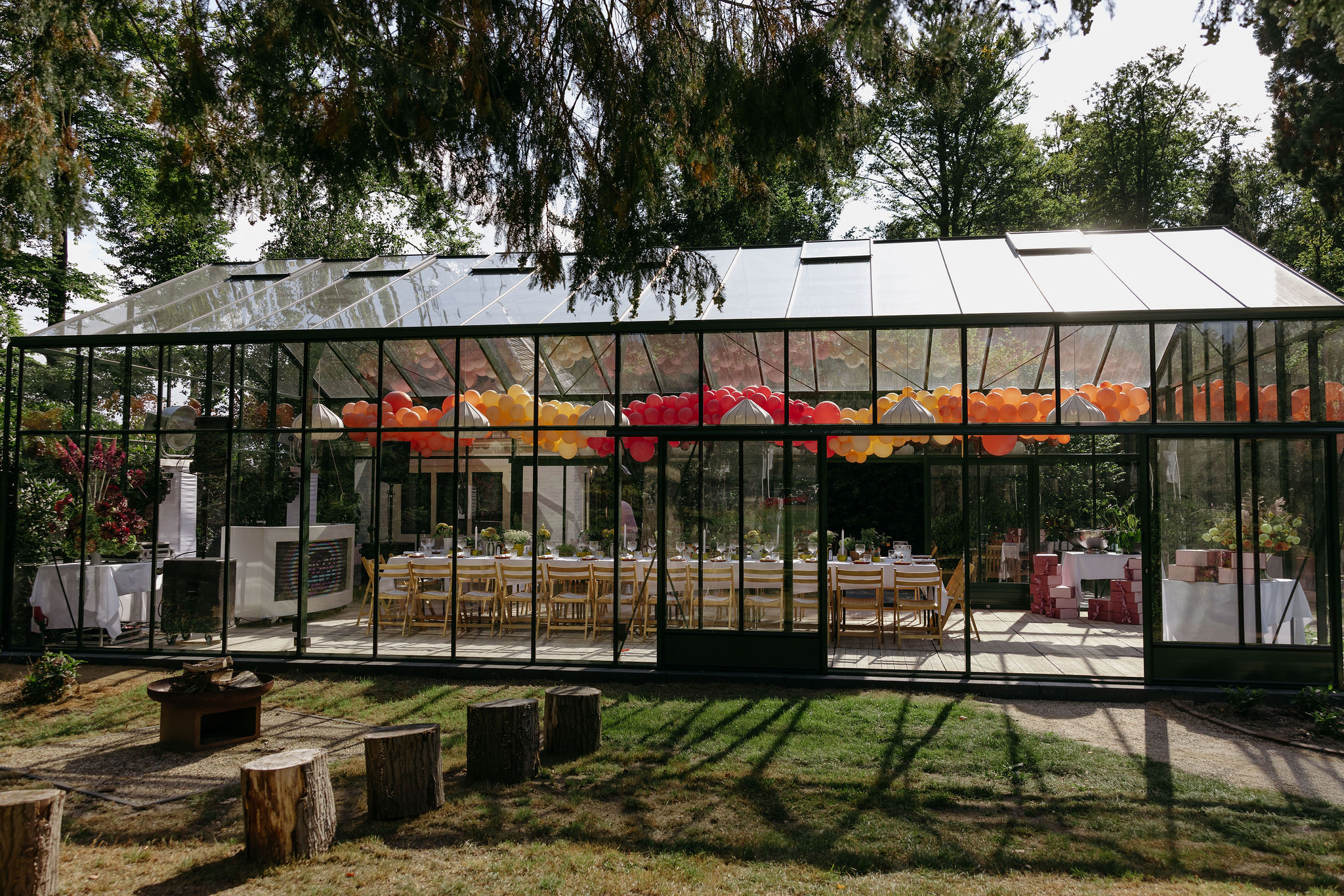 a room with a red carpet and a gold chair