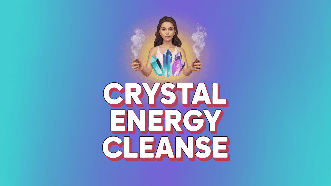 Crystal Cleansing Energy ASMR Thumbnail Template featuring asmr healer hovering crystals over viewer with glowing aura and sage smoke