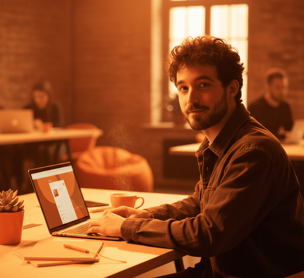 Homme en costard devant un pc