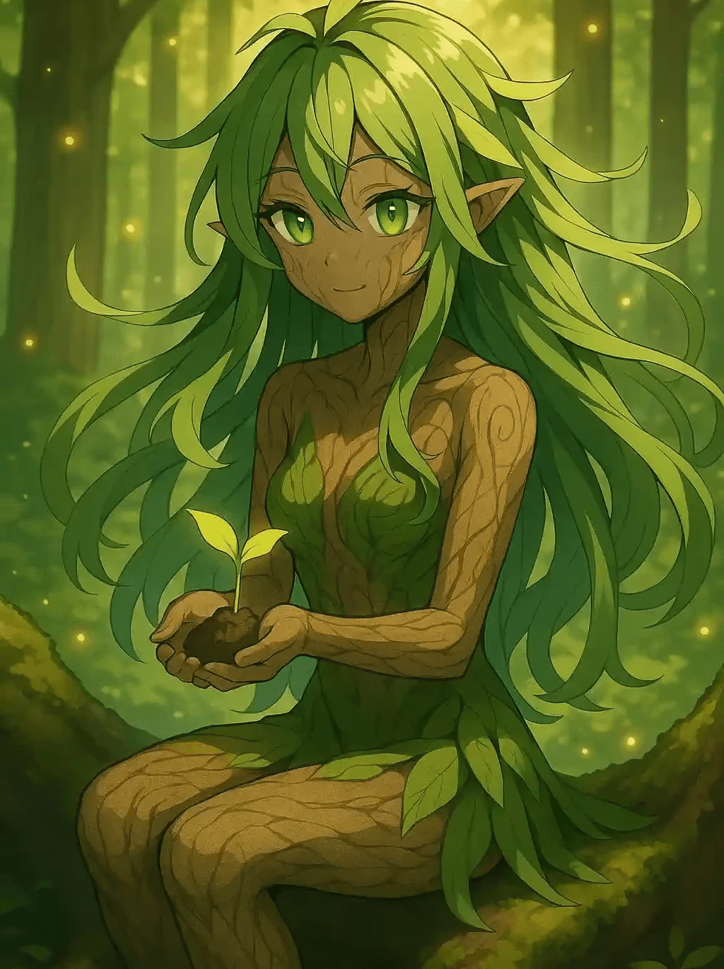 Anime tree dryad woman made with ai character creator.