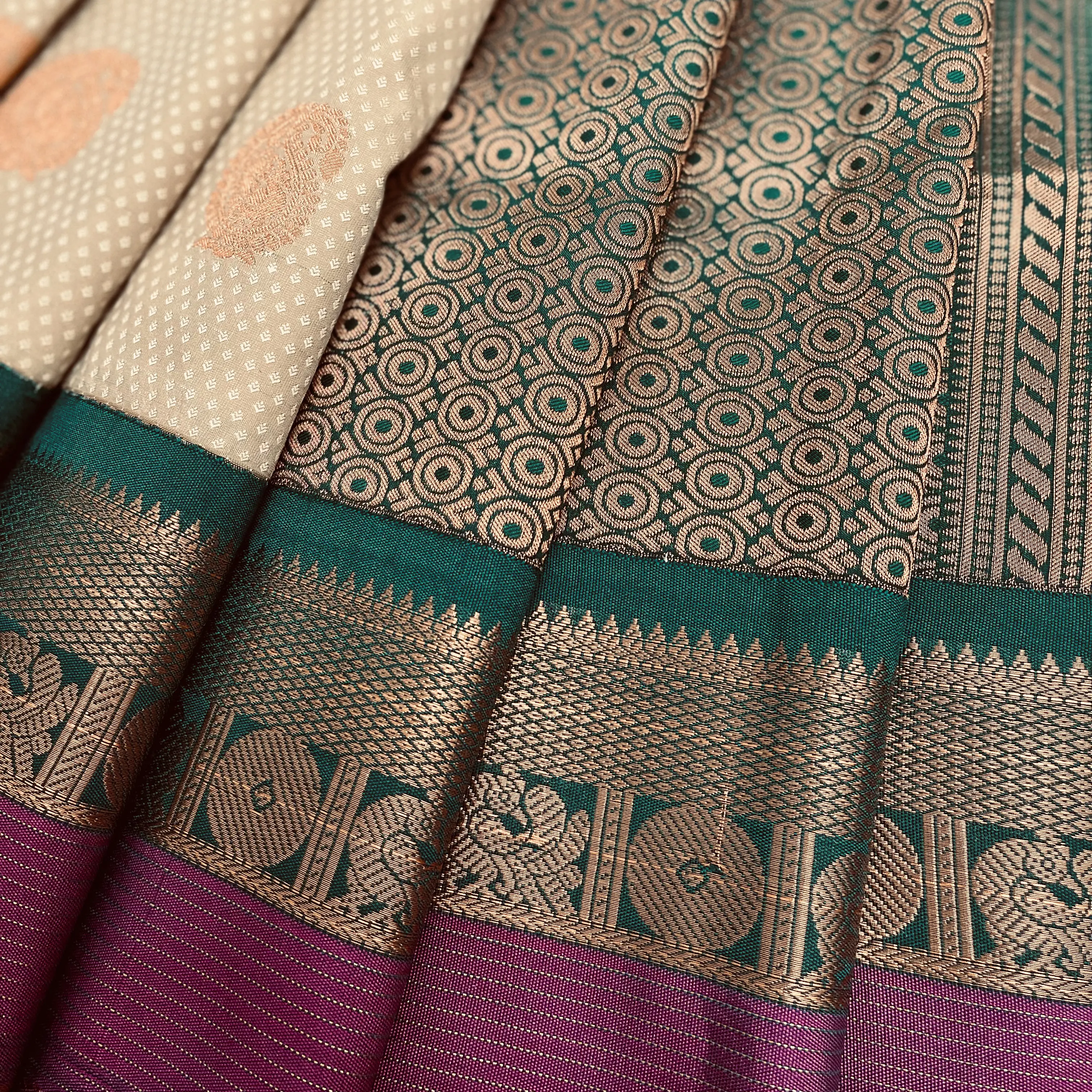 Ivory Semi Kanchivaram Art Silk Saree