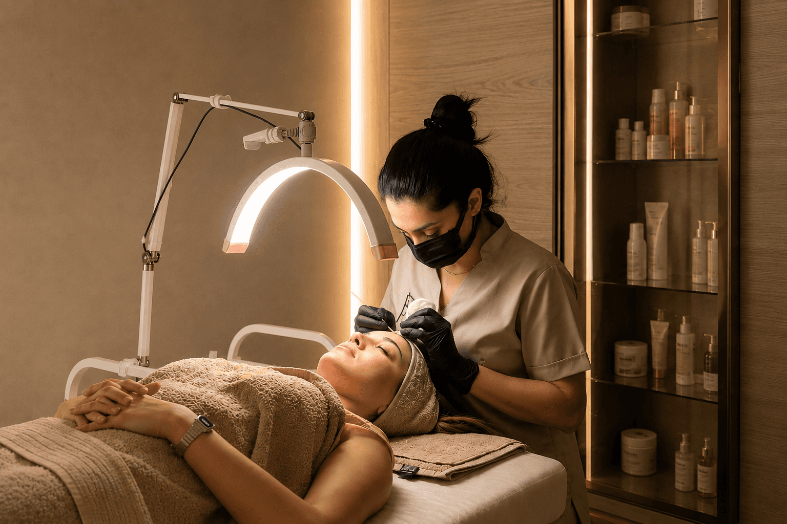 Woman receiving cosmetic skin treatment