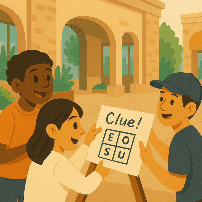 participants solving a seeker games clue to solve a excape room