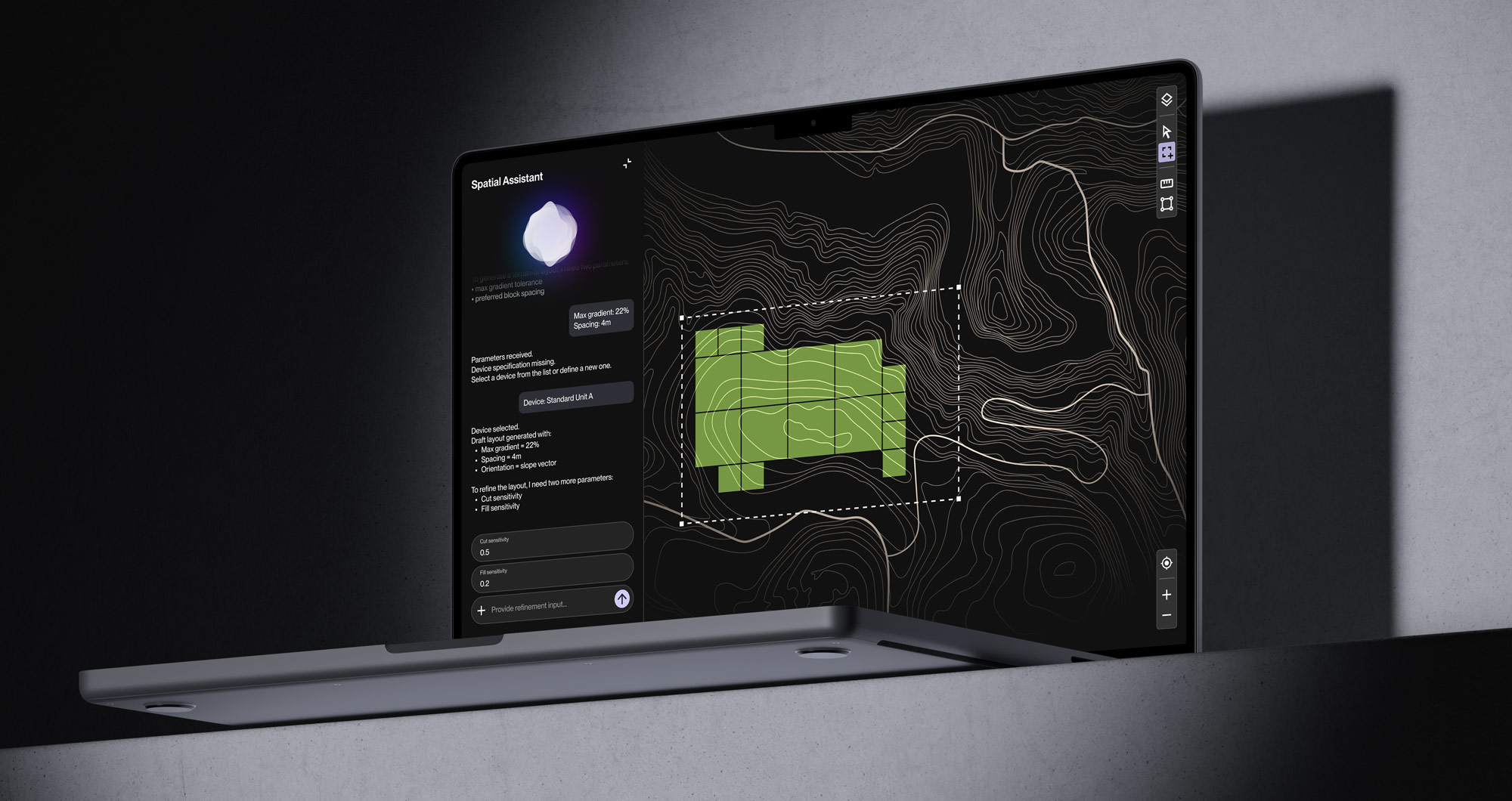 AI-assisted system for automated spatial layout generation within a GIS environment. Focus on algorithmic logic, structured inputs, and a lean human–AI workflow.