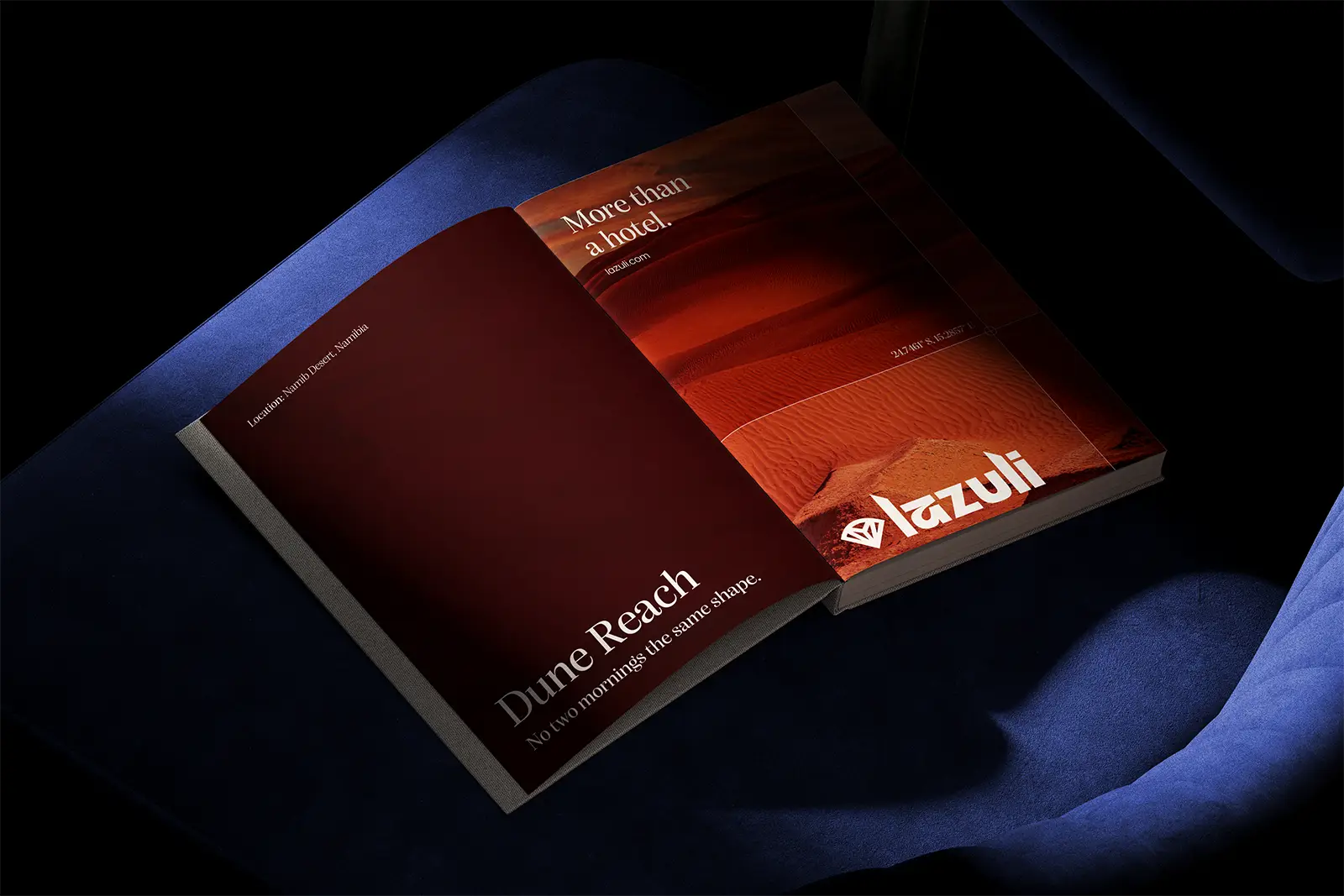 Open Lazuli brochure with red pages reading Dune Reach