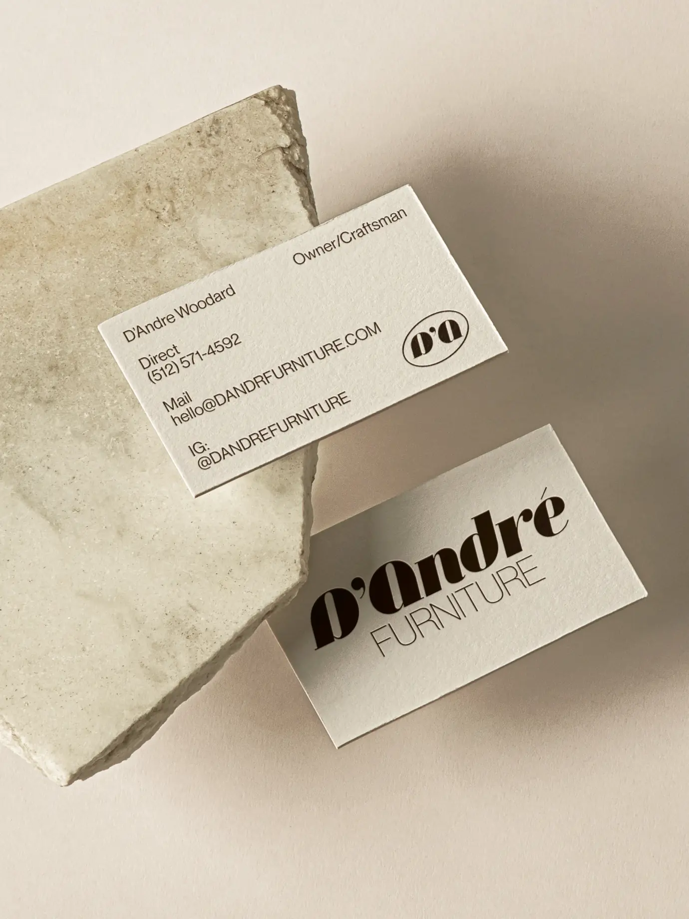 D'Andre Furniture - Business card mockup with logo — Stationery collateral