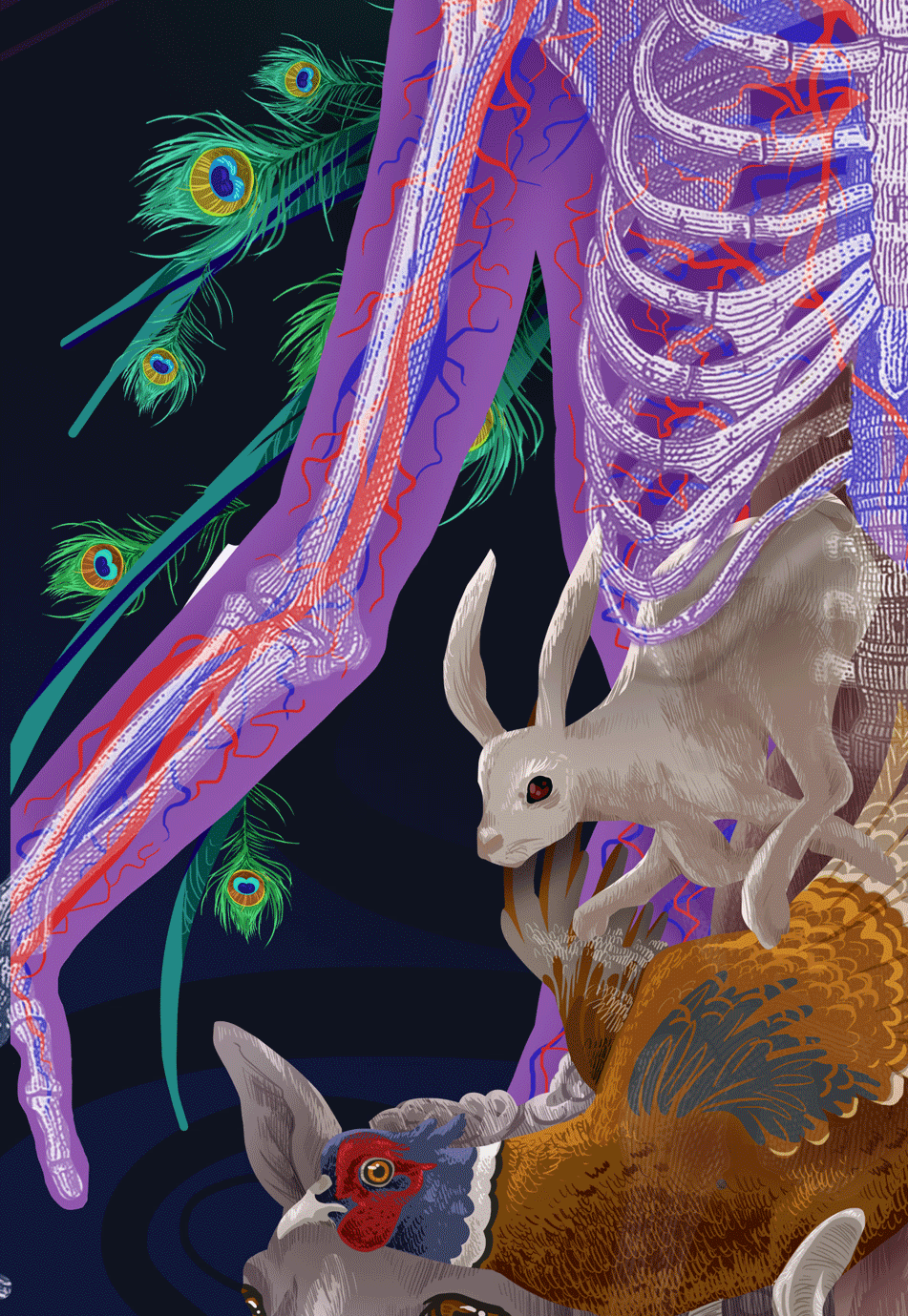Affiche illustrative psychédélique avec des animaux