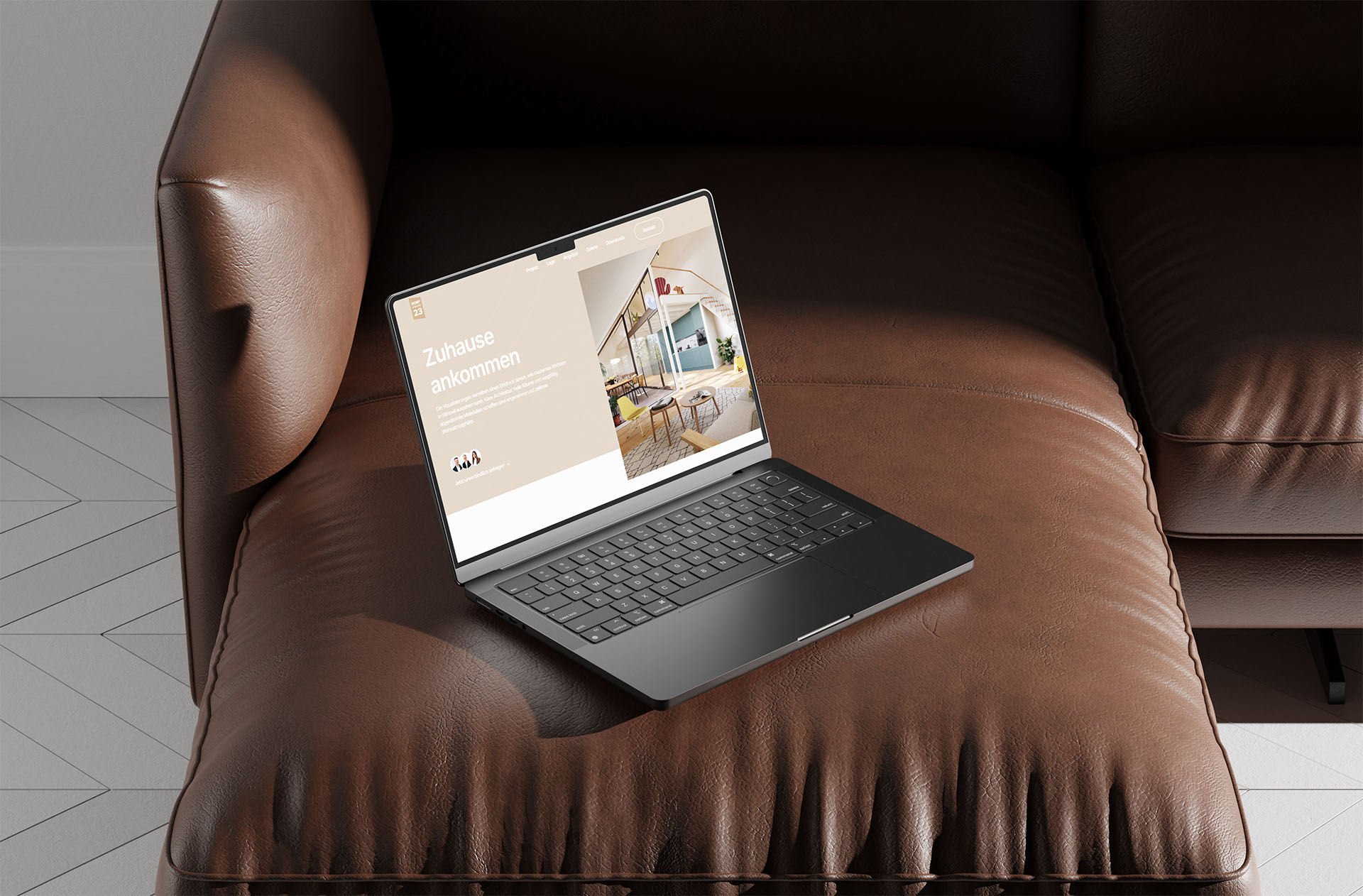 Exposé und Immobilienpräsentation des Wohnprojekts Bäriswil auf einem Laptop dargestellt