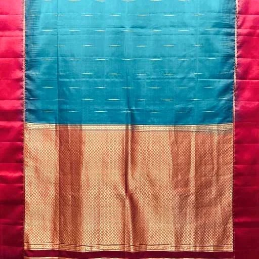 Teal Blue Silk Saree With Jasmine Zari Motif