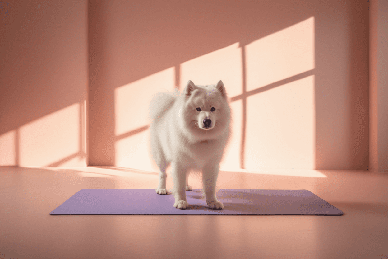 white dog attempting yoga