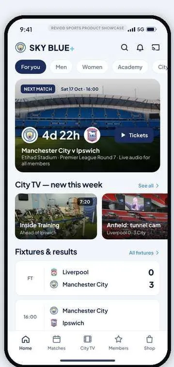SKY BLUE+ demo club app home screen