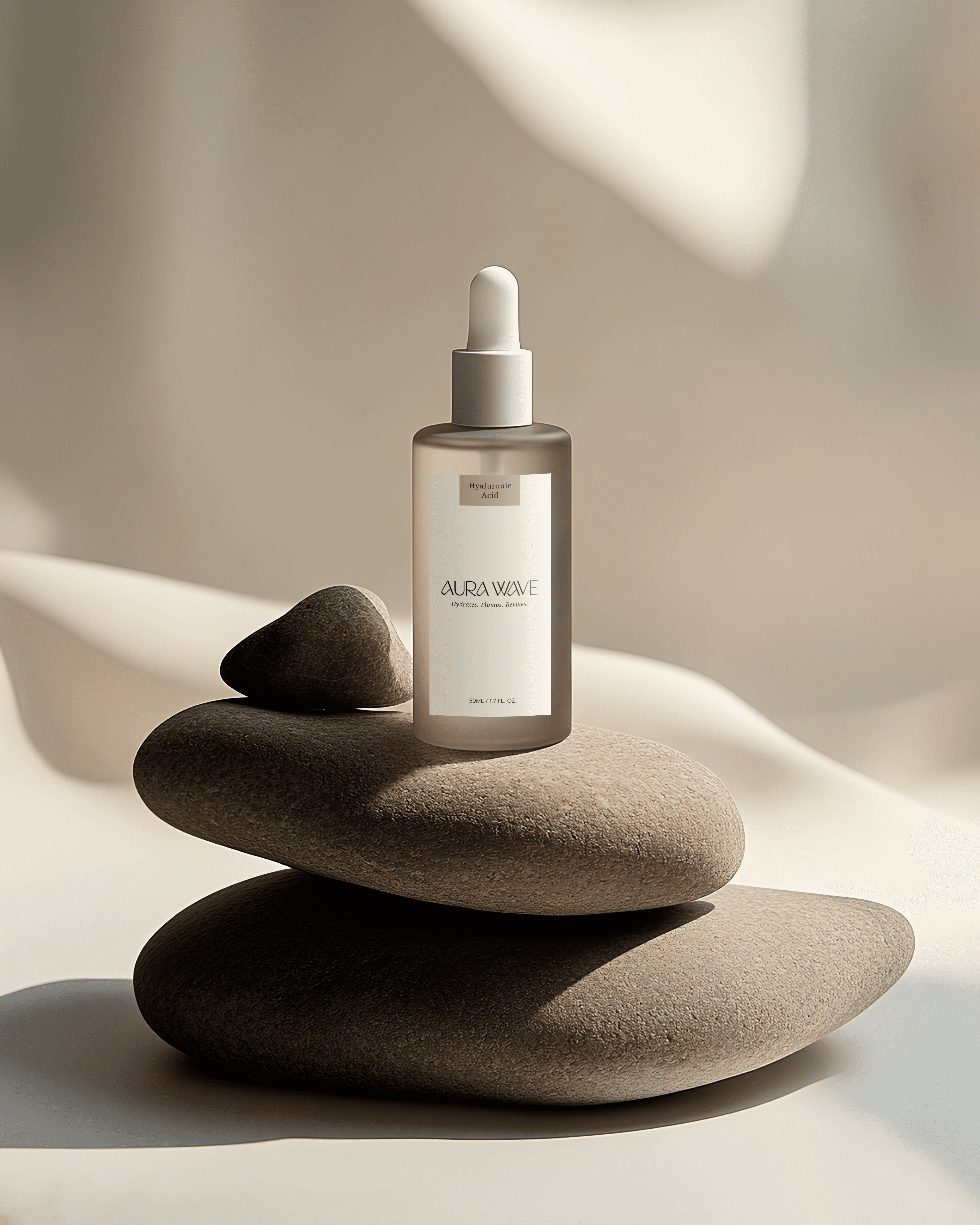 cosmetic bottle on rocks