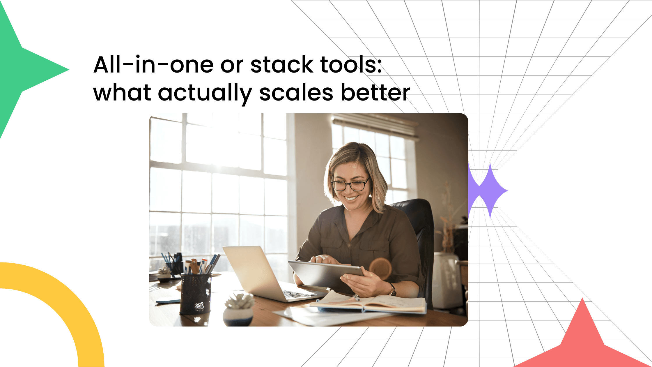 Coach working remotely while comparing all-in-one coaching platforms and stacked business tools for scalability