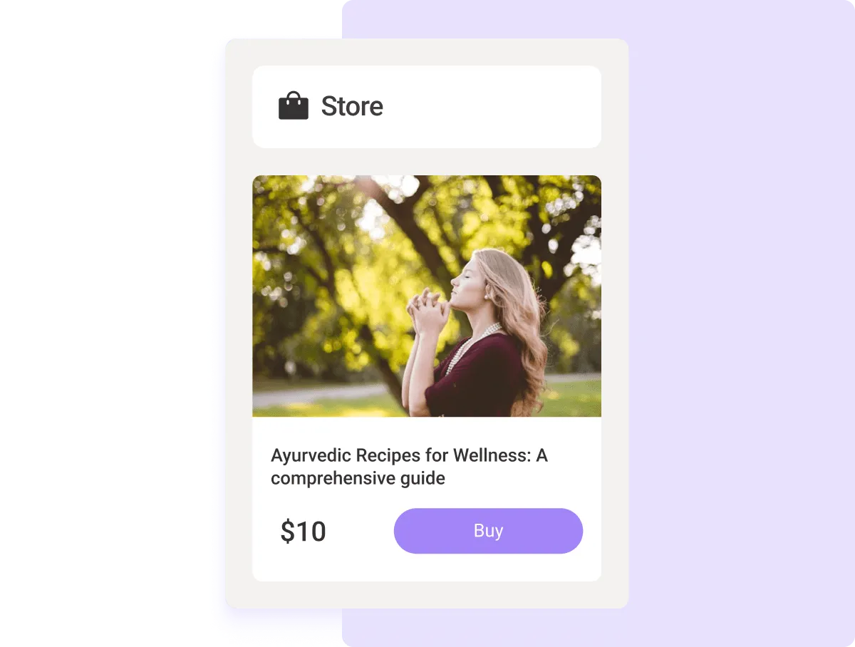 Preview of a wellness digital product listed in a Wylo-powered digital store, showcasing product name, price, and purchase option.