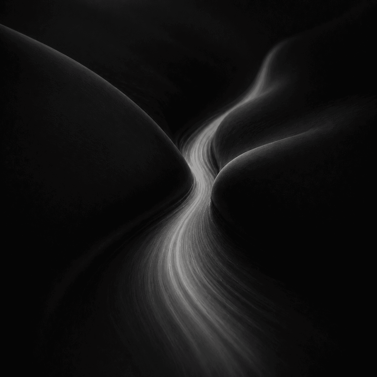 A dark, glossy geometric structure with interlocking curved surfaces, representing encrypted traffic and a secure digital connection.