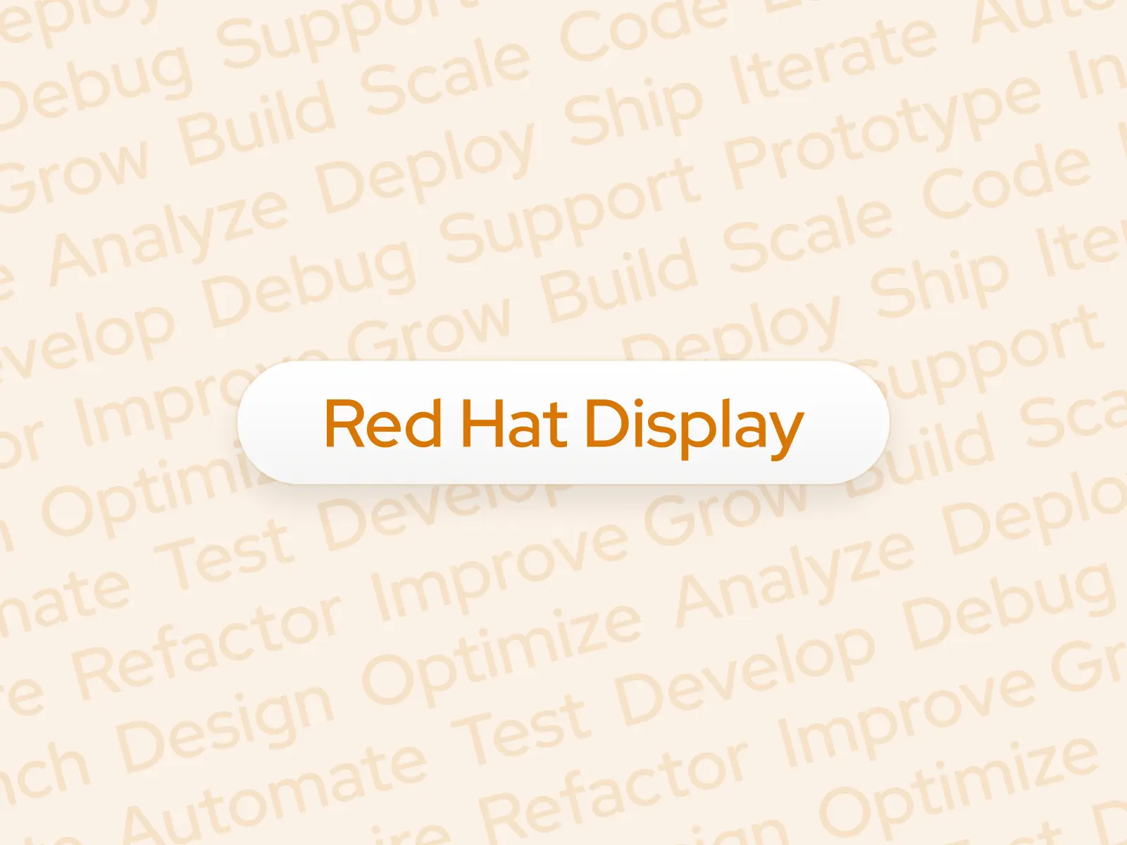 Red Hat Display font preview with 3D soft UI button on light background with tech terms