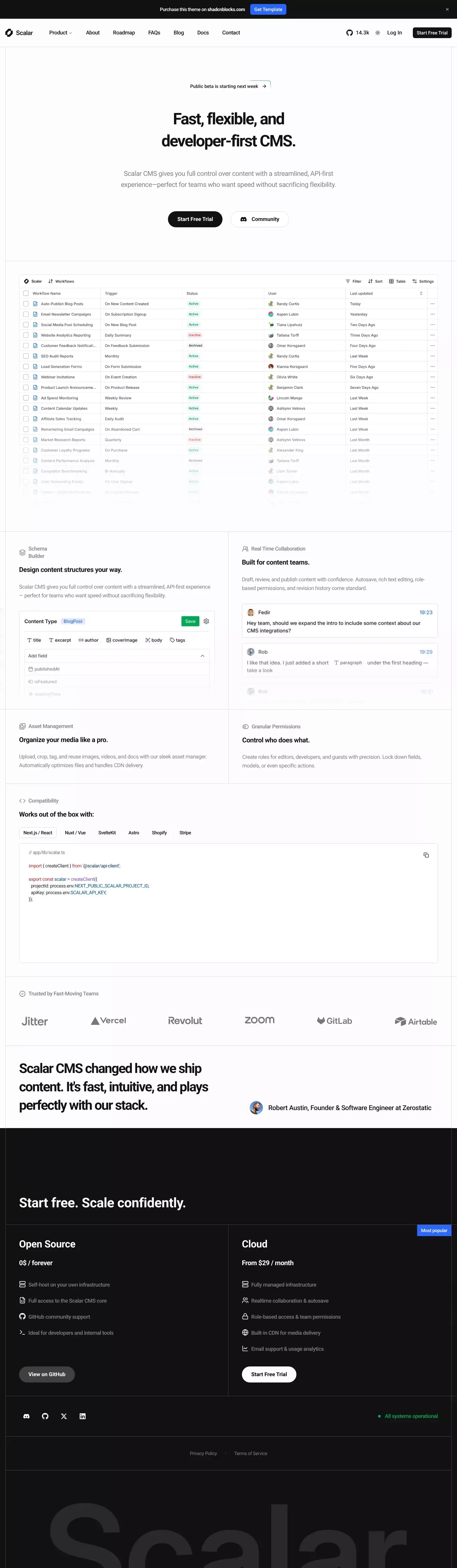 Scalar - Modern Next.js Template landing page screenshot showcasing Tech design