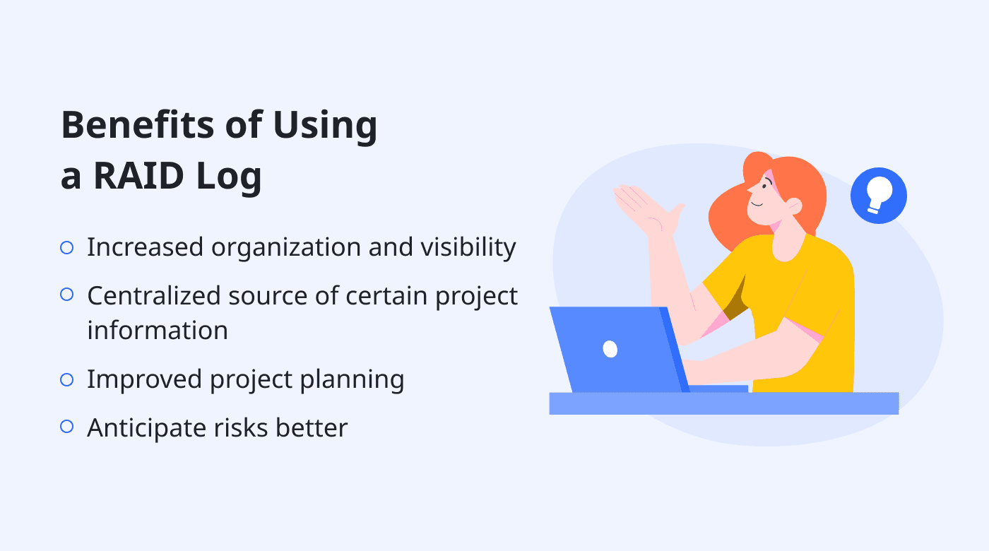 A list of benefits of using a RAID log in your organization