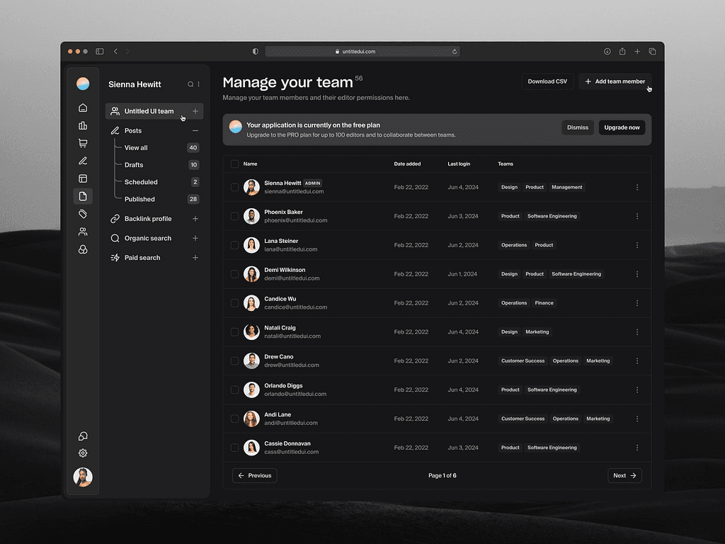 dashboard UI 