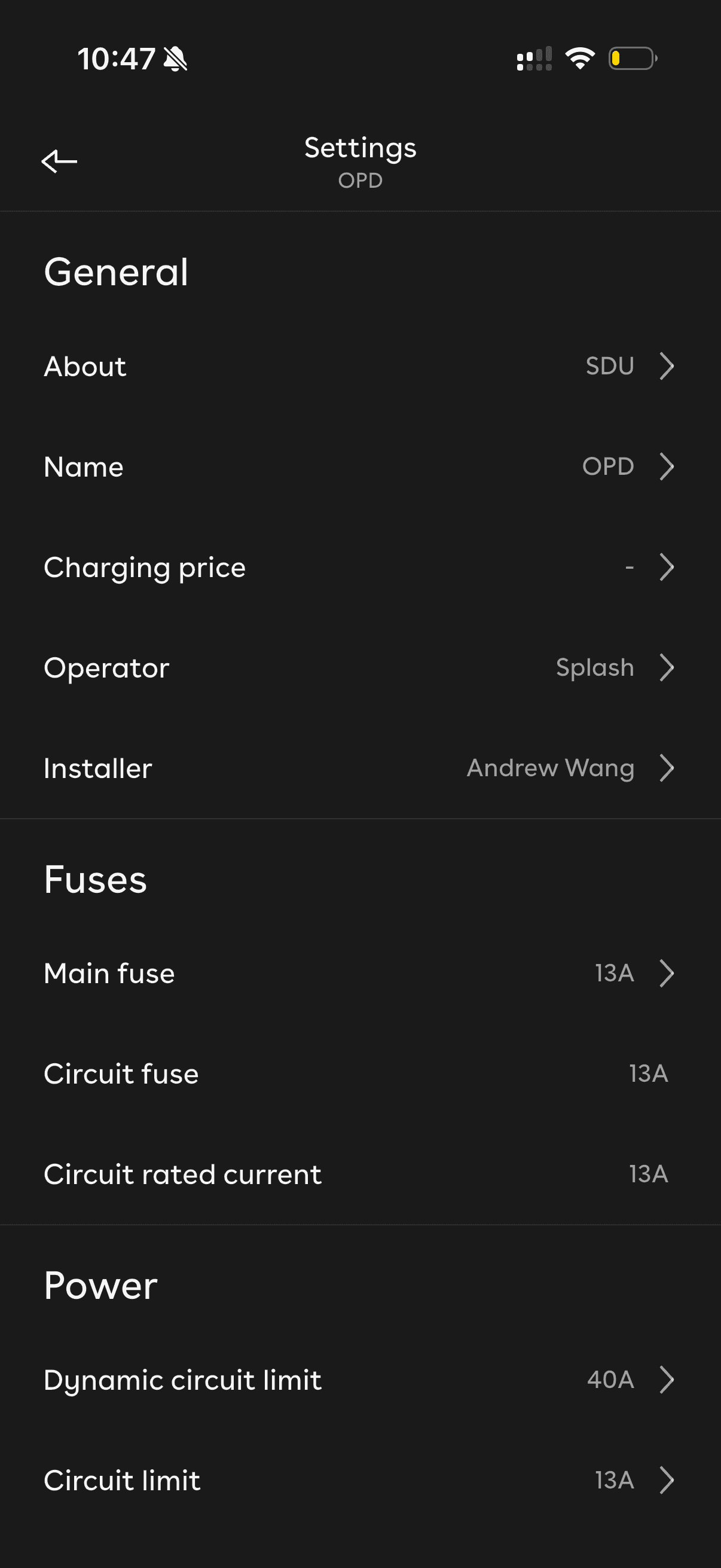Site settings General section showing Operator row