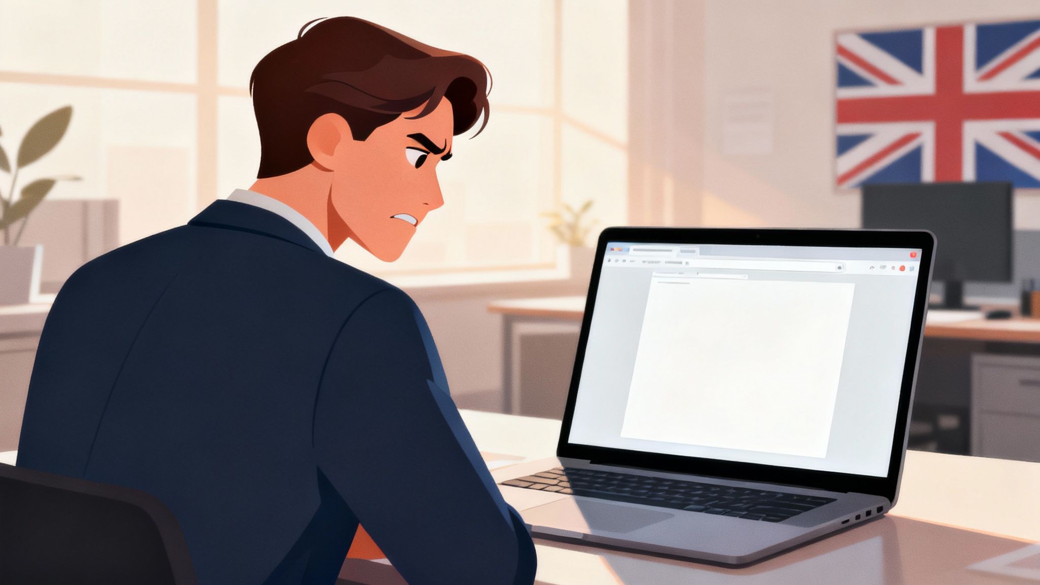 A person looking thoughtfully at a laptop screen with website analytics displayed