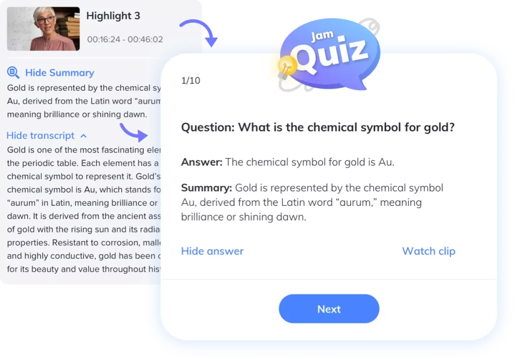 A screenshot of the Jamworks Quiz / flashcard feature