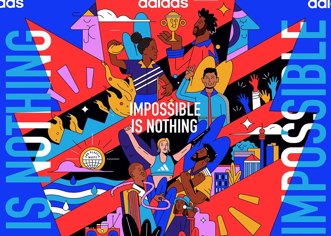 A vivid illustration by Yay Abe showcasing some Adidas sports starts enjoying their championships