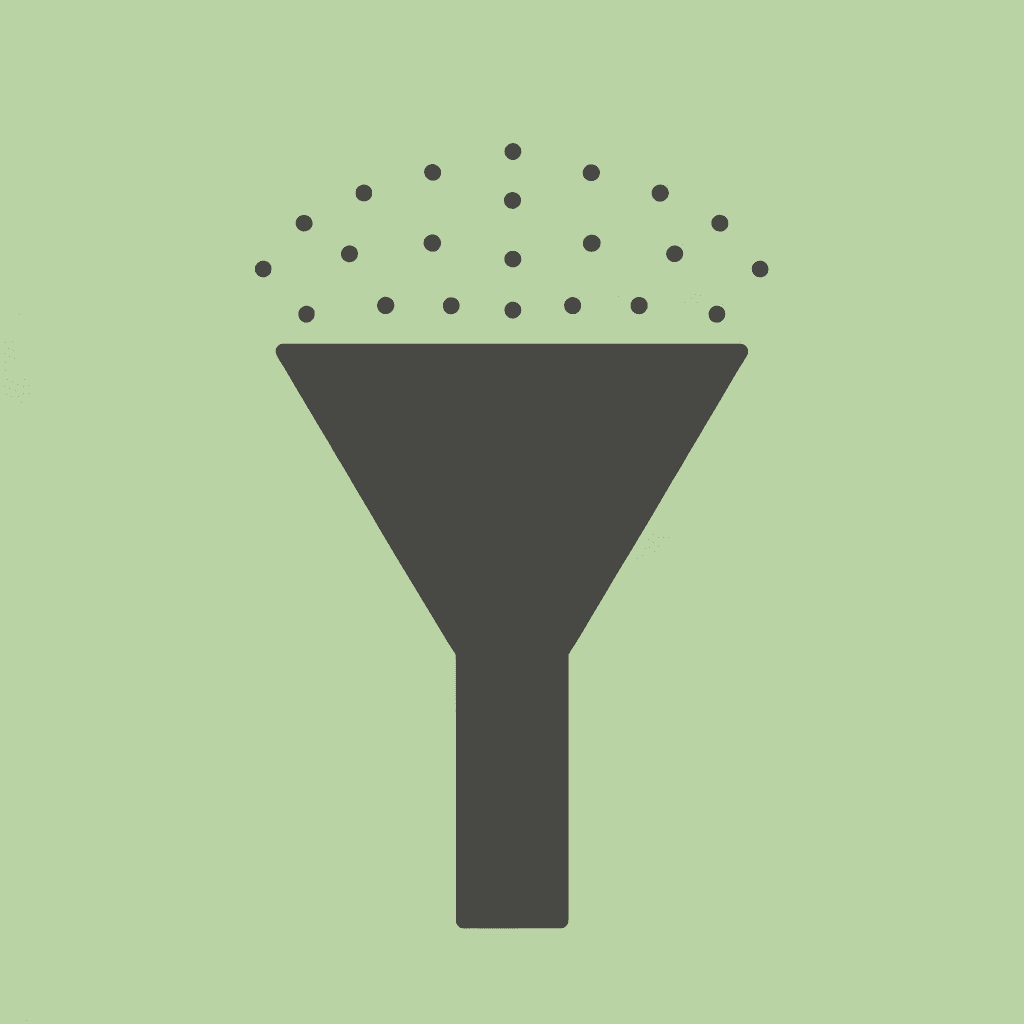 Funnel showing many dots representing general scholarship applications filtering down to fewer, higher-quality history-specific scholarships