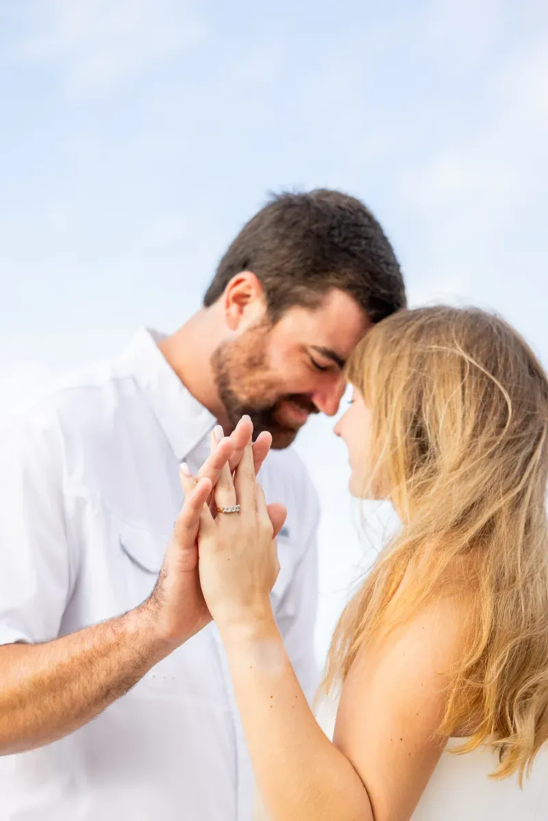 Charlotte and Andrew touching foreheads