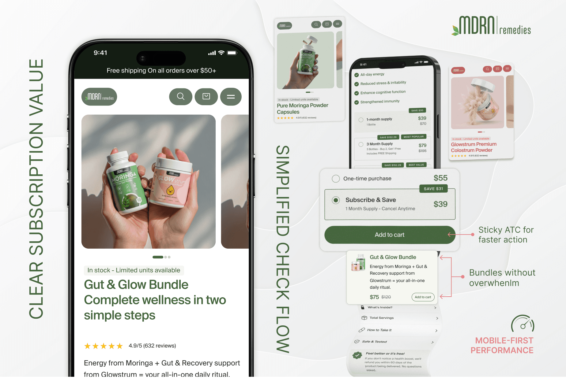 Before and after website redesign for supplement brand